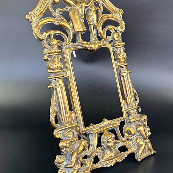 Antique Art Nouveau Brass Picture Frame – 14" Tall - Picture 8 of 9